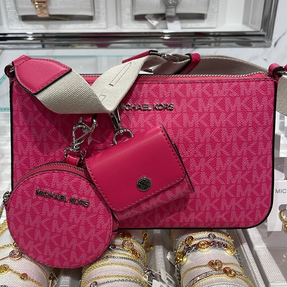 Michael Kors Jet Set Signature Logo Crossbody Bag with Case Apple Airpods Pro® - Picture 4 of 16